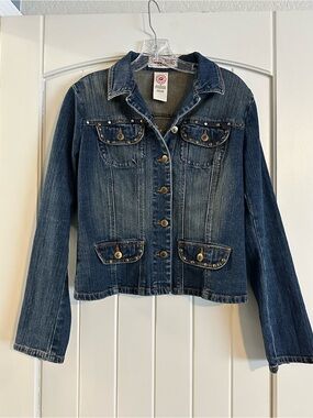 Bisou Bisou Dark Blue Denim Jacket with Stud Accents